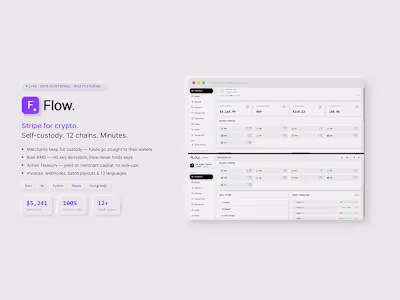 Flow — Crypto Payment Infrastructure
Description:
Full-stack