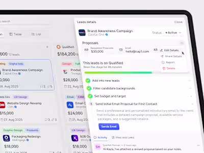 Sales Management Dashboard - Kanban View
