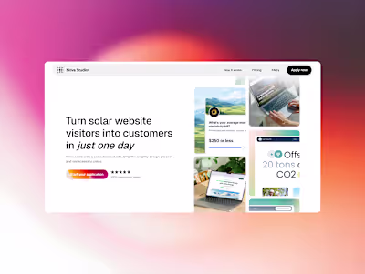 Nova Studios Solar Landing Page Design
