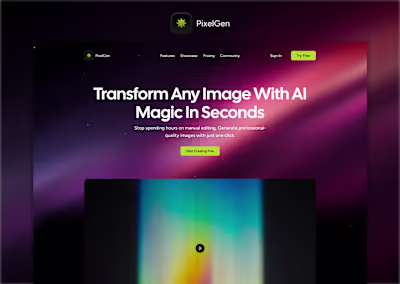 PixelGen AI Image Transformation Landing Page Design