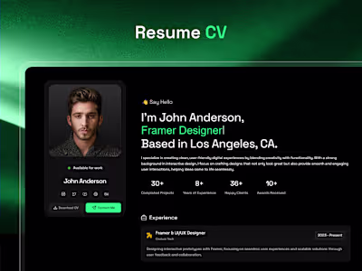 ResuMate : Resume & CV Framer Website Template