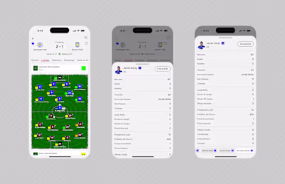 Football App Frame 1: Match line ups Frame 2: Player stats f...