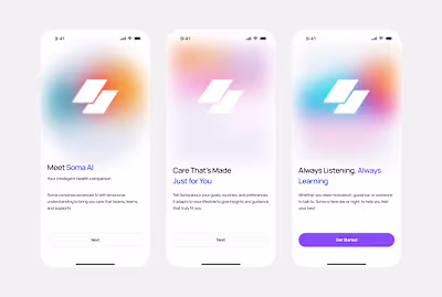 Onboarding mobile app screen for AI agent healthcare.
