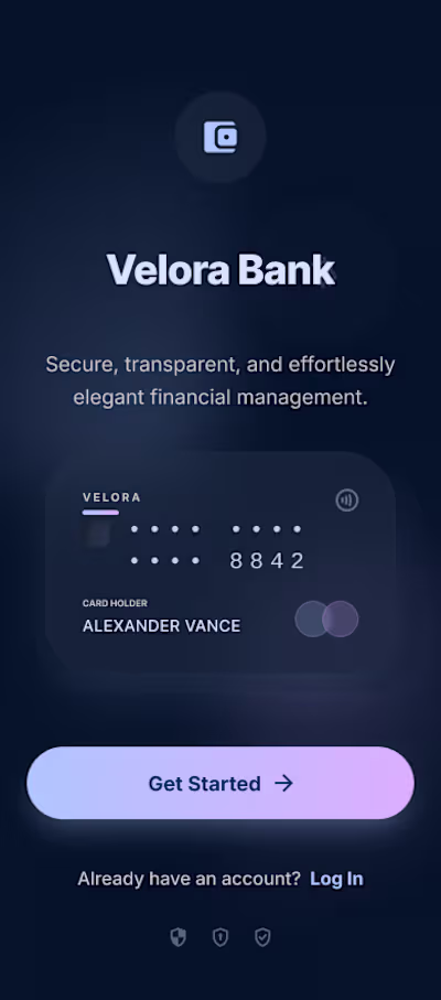 Welcome screen for a FinTech