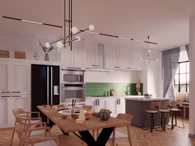 Modern Kitchen with Dining Area 3D Visualization