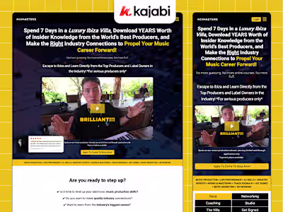 Kajabi Sales Page Design for Music Platform