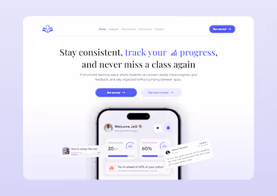 Learning app website landing page