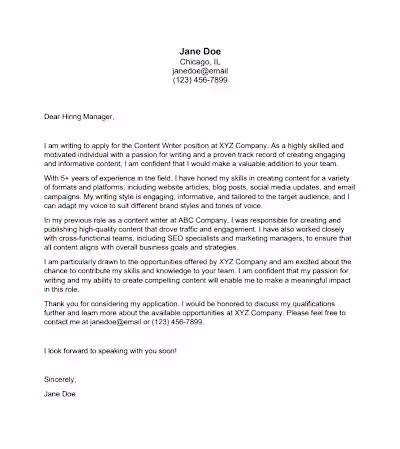 Mock Cover Letter