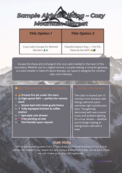 Airbnb Listing Copy – Cozy Mountain Retreat