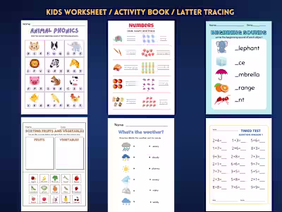 KIDS WORKSHEET, ACTIVITY BOOK, LATTER TRACING, COLORING 