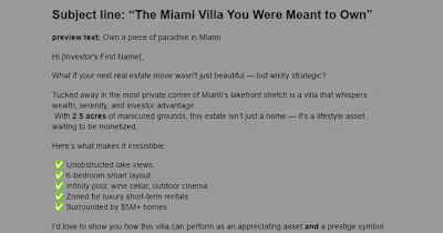 Luxury Miami Villa Email Campaign