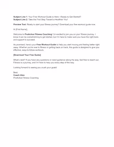 Kickstart Your Fitness - Welcome Email