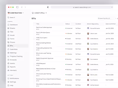 RFIs UI – Construction Management SaaS Web App