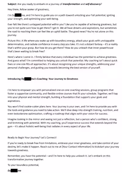 E-mail Copywriting for a fitness influencer