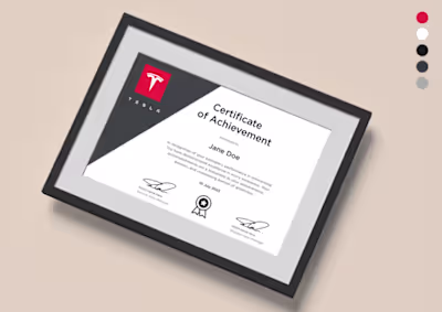Tesla A4 Certificate of Completion