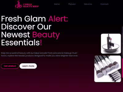 Landing page for a beaty shop