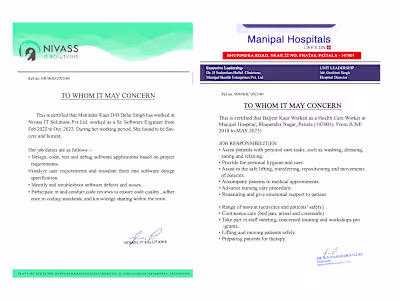 Experience Certificate