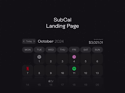 SubCal Landing Page Design & Development - Personal Project