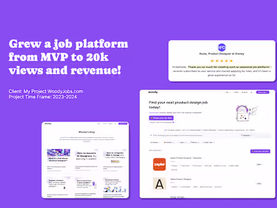 Grew a job platform for product designers from MVP to revenue