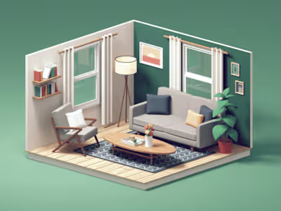 3D Isometric Living Room Animation