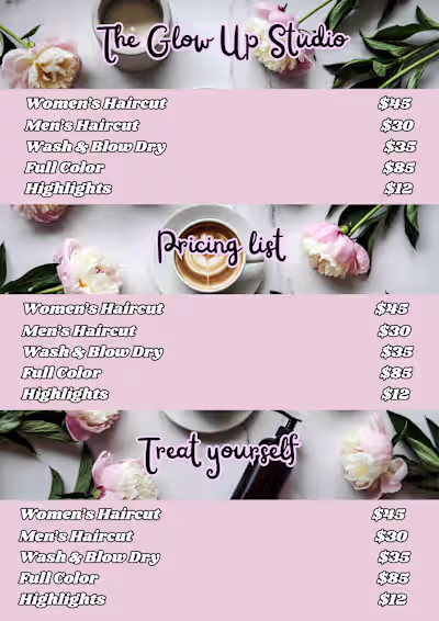 Pricing list - coffee