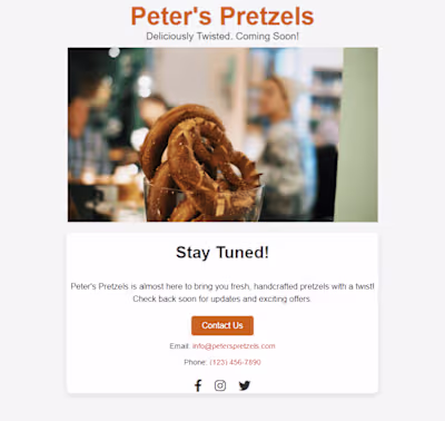 Peter's Pretzels Landing Page 