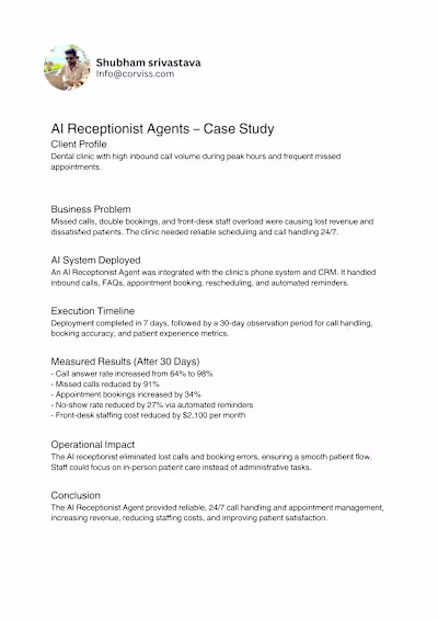 Intelligent Receptionist for Dental Clinic Operations