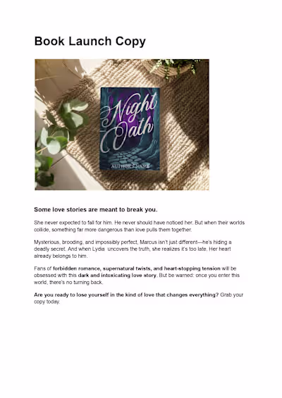 Urban Fantasy Copy for Book Launch