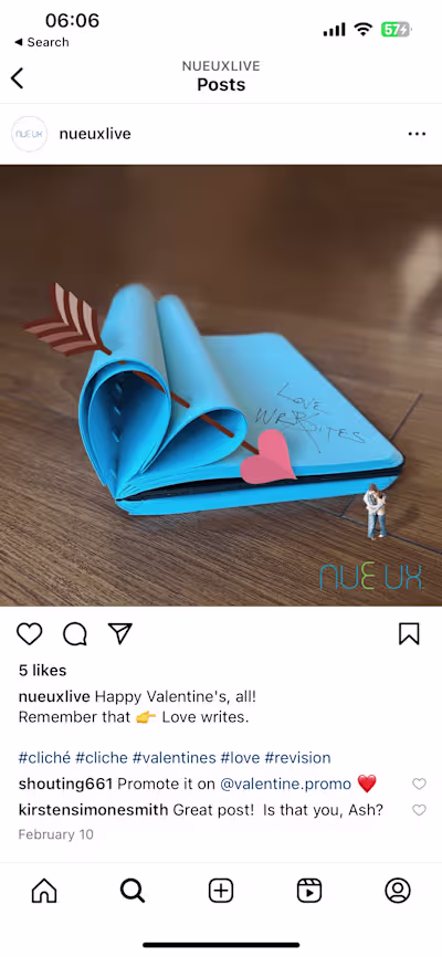 NUE UX Notebook Valentine's Day Instagram Post 