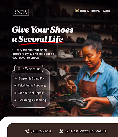 I worked on this flyer for a shoe repair brand, clean, bold,...