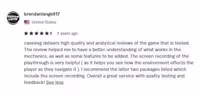 Reviews of clients whose games I Playtested