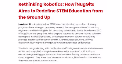 iNugGits Robotics Boot Camp Launch