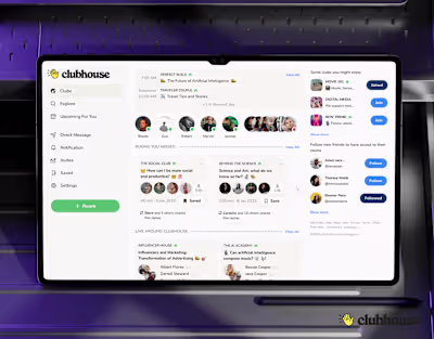 Clubhouse Web UX/UI Case Study, Redesign