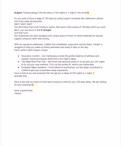 Cold email for Casper