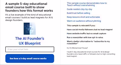 Landing page for an educational