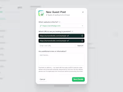 Order content modal for a SEO Platform
