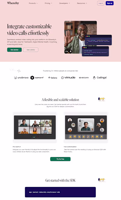 Website in Framer for video calls integration company