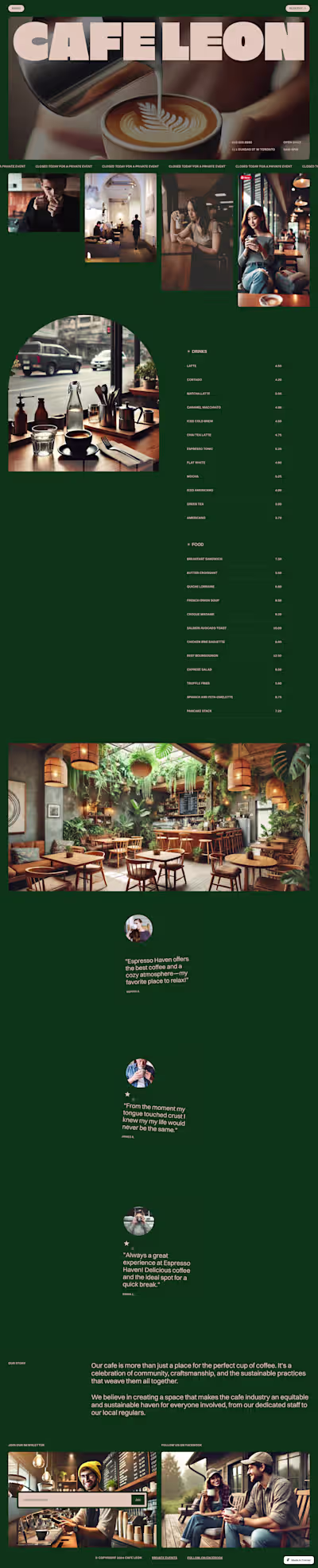 Framer Website for Coffee Shops | UI/UX & SEO Optimization