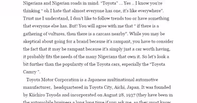 5 Reasons Why Every Nigerian should Consider a  Toyota Camry.