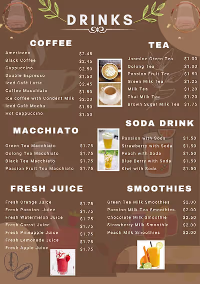 Brownie drink Menu