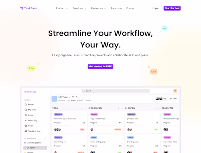 Task management tool landing page