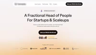 Recent hero design for a fractional HR agency