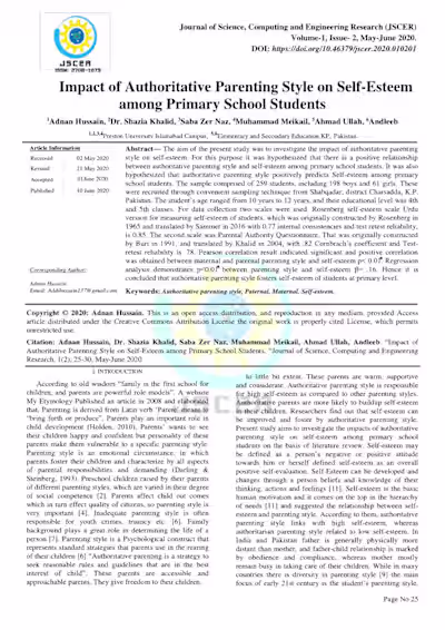 Impact of Authoritative Parenting Style on Self-Esteem among Pr…