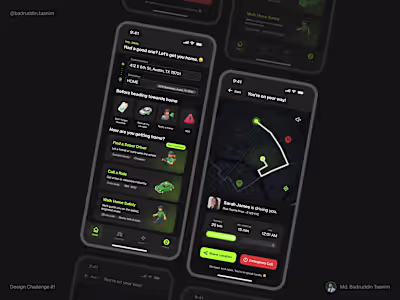 App UI design for a late-night navigation app for tipsy user...