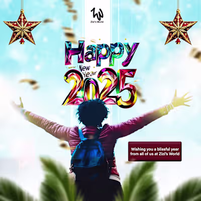 Happy New Year Flyer Design for Zizi's World 