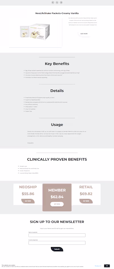 NeoLife Shake Landing Page