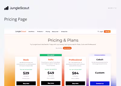 Jungle Scout Pricing Page Redesign