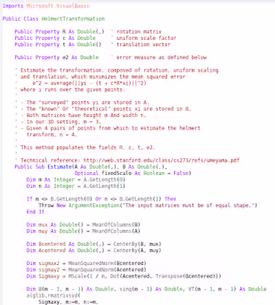 Helmert coordinate transformation in VB.net
