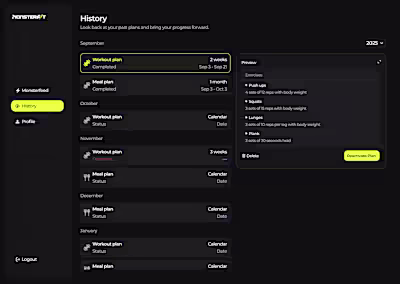 #draftsessions — Monsterfit Dashboard Concept.
Designed