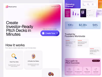 PitchCraft AI Investor Pitch Deck Generator UI Design